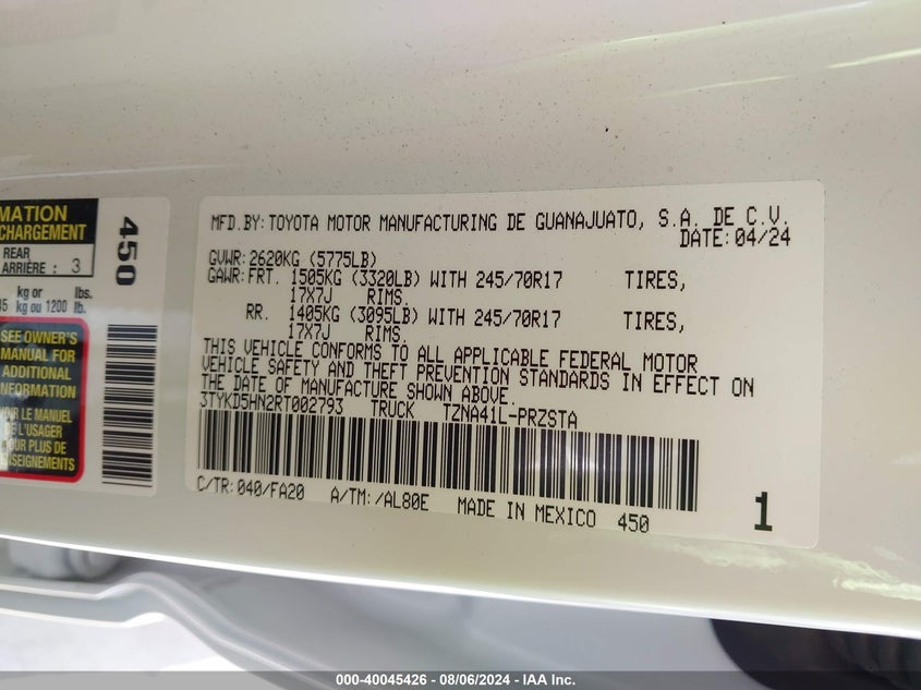 2024 TOYOTA TACOMA SR - 3TYKD5HN2RT002793