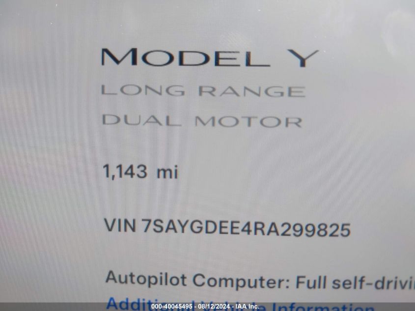 2024 TESLA MODEL Y LONG RANGE DUAL MOTOR ALL-WHEEL DRIVE - 7SAYGDEE4RA299825