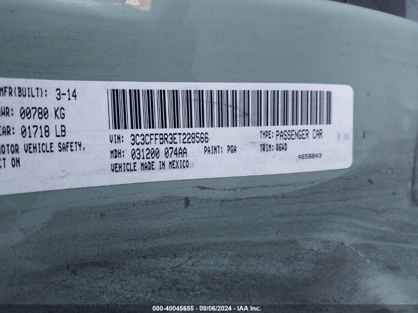 2014 Fiat 500 Sport VIN: 3C3CFFBR3ET228566 Lot: 40045655