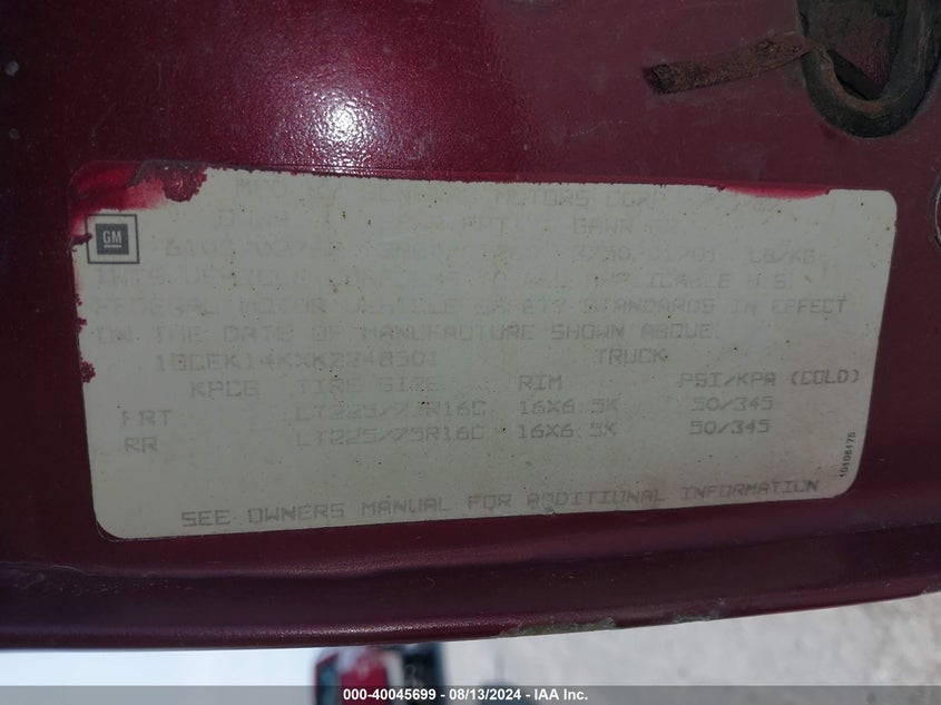 1989 Chevrolet Gmt-400 K1500 VIN: 1GCEK14KXKZ248501 Lot: 40045699