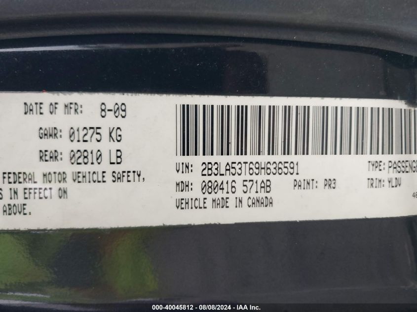 2009 Dodge Charger VIN: 2B3KA43T09H542809 Lot: 40045812