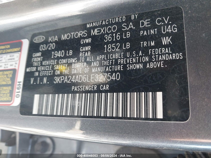 2020 KIA RIO LX/S - 3KPA24AD6LE327540