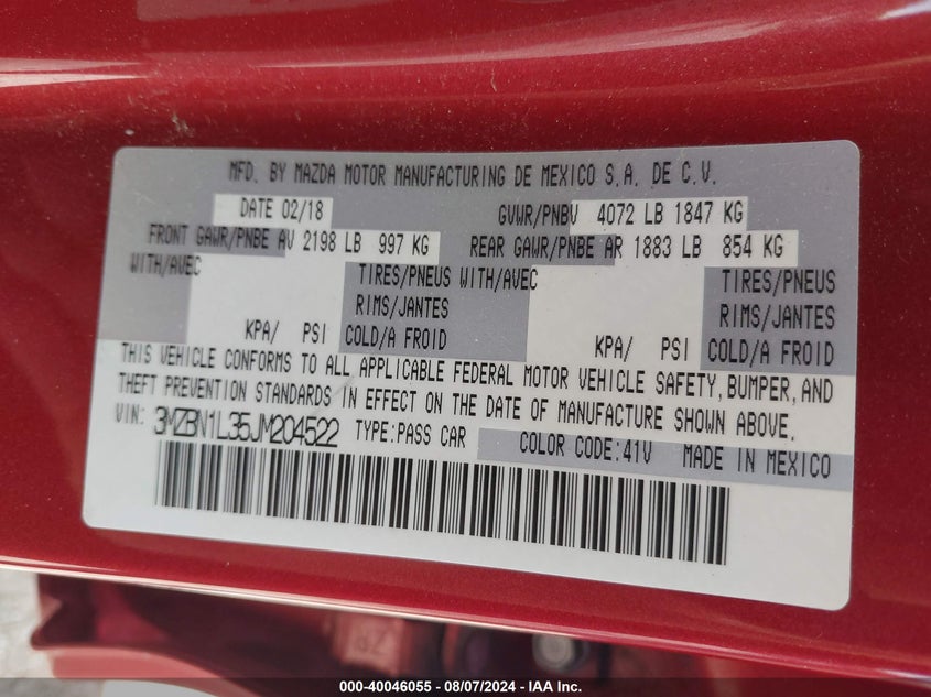 2018 MAZDA MAZDA3 TOURING - 3MZBN1L35JM204522