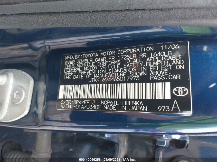 2006 Scion Xa VIN: JTKKT624465017973 Lot: 40046256