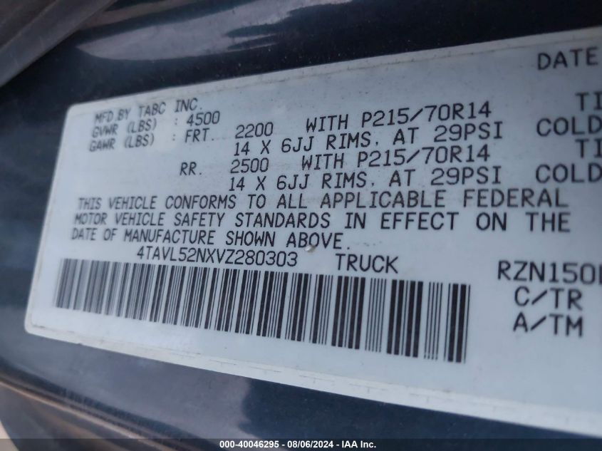 1997 Toyota Tacoma VIN: 4TAVL52NXVZ280303 Lot: 40046295