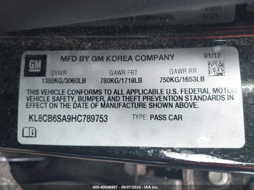 2017 CHEVROLET SPARK LS CVT - KL8CB6SA9HC789753