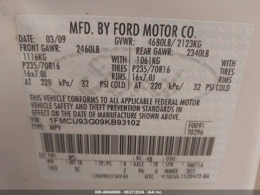 1FMCU93G09KB93102 2009 Ford Escape Xlt