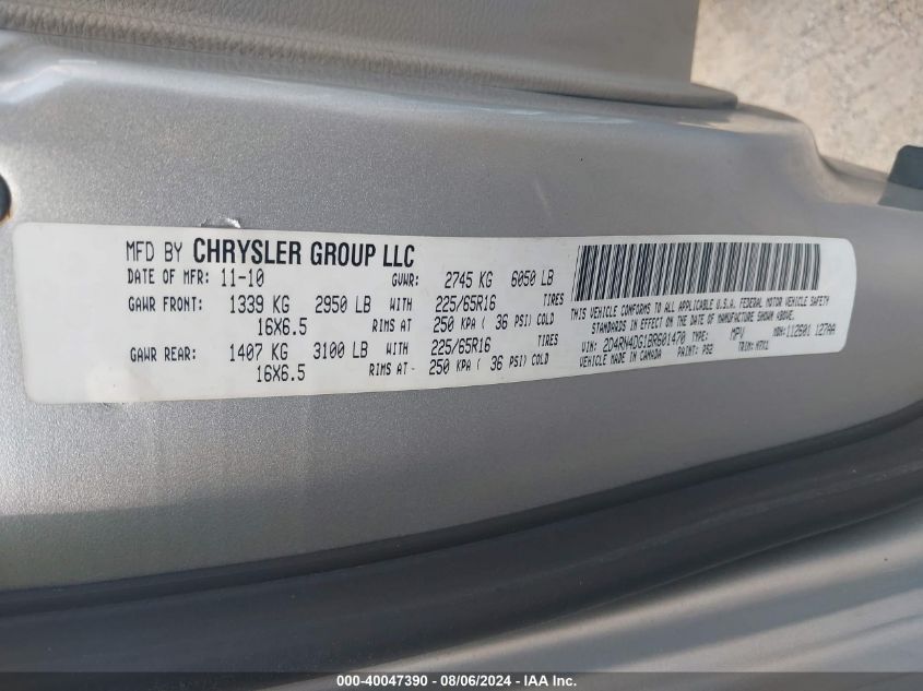 2011 Dodge Grand Caravan Express VIN: 2D4RN4DG1BR601470 Lot: 40047390