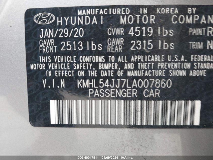 KMHL54JJ7LA007860 2020 Hyundai Sonata Hybrid Limited