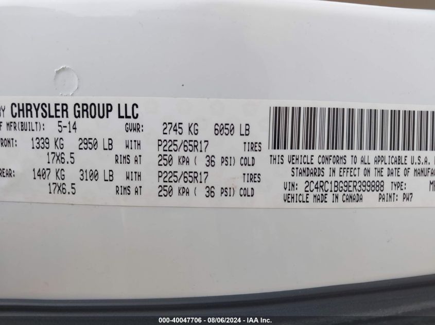 2C4RC1BG9ER399888 2014 Chrysler Town & Country Touring