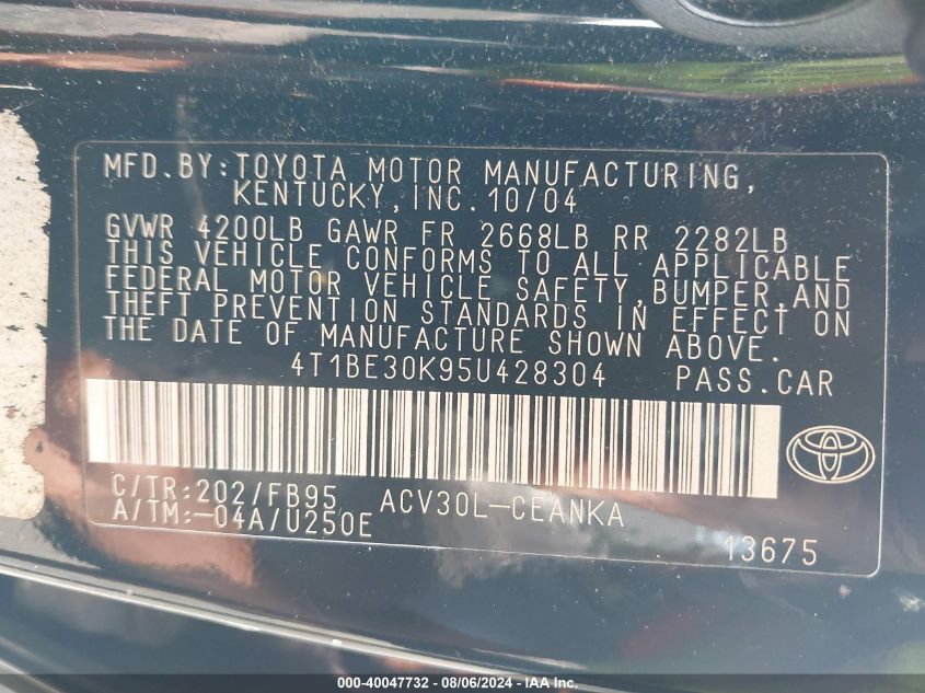 2005 Toyota Camry Le VIN: 4T1BE30K95U428304 Lot: 40047732