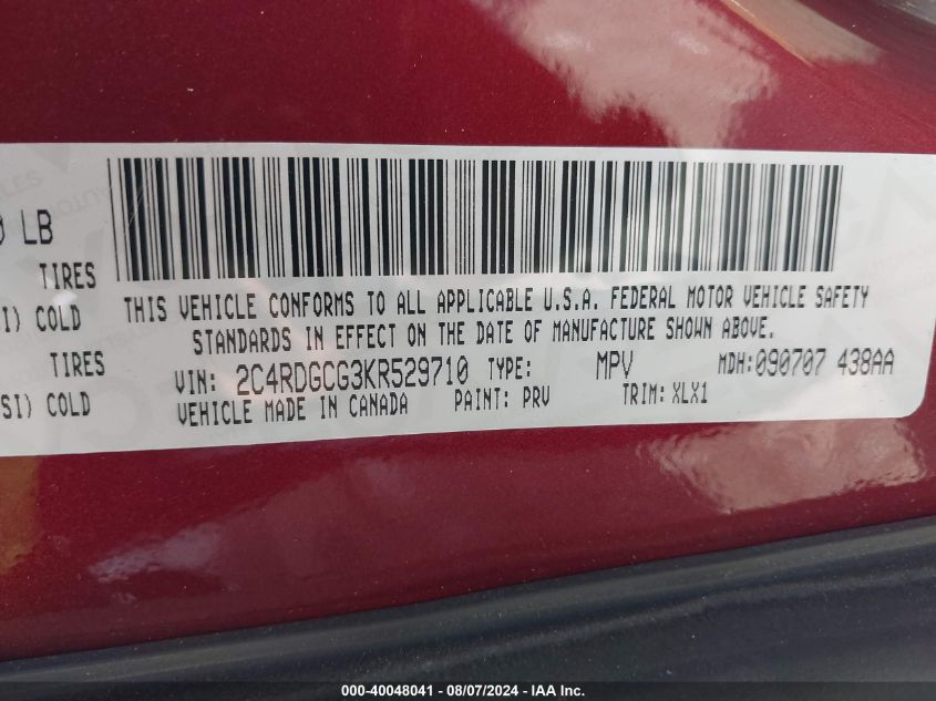 2019 DODGE GRAND CARAVAN SXT - 2C4RDGCG3KR529710