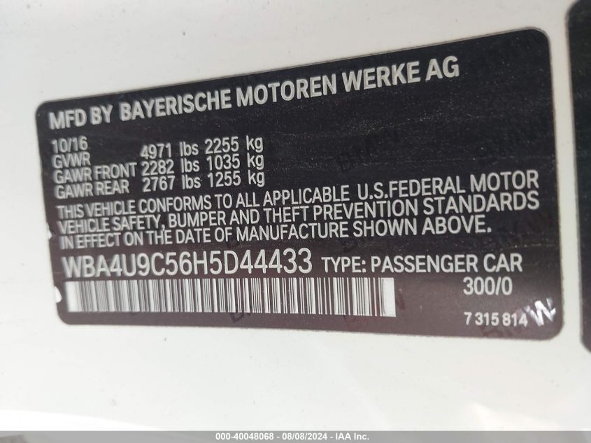 WBA4U9C56H5D44433 2017 BMW 430I xDrive