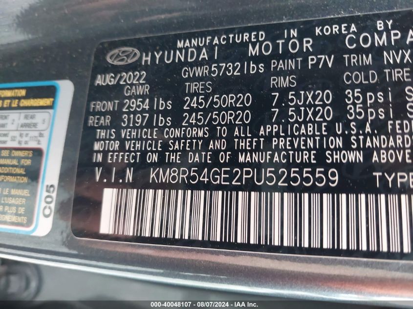 2023 Hyundai Palisade Limited VIN: KM8R54GE2PU525559 Lot: 40048107