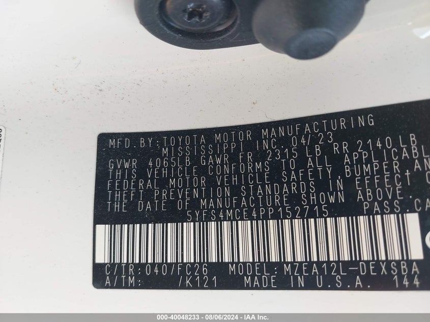 2023 TOYOTA COROLLA 2.0L I-4 DI, DOHC, V(VIN: 5YFS4MCE4PP152715