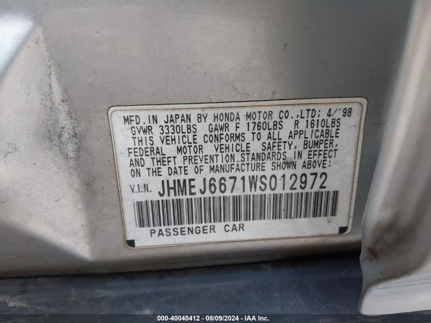 JHMEJ6671WS012972 1998 Honda Civic Lx