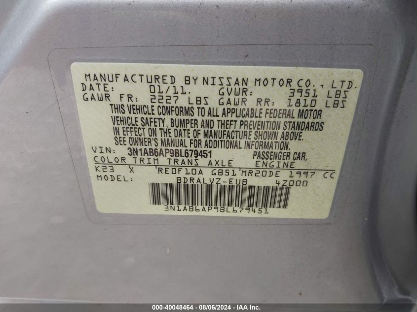 3N1AB6AP9BL679451 | 2011 NISSAN SENTRA