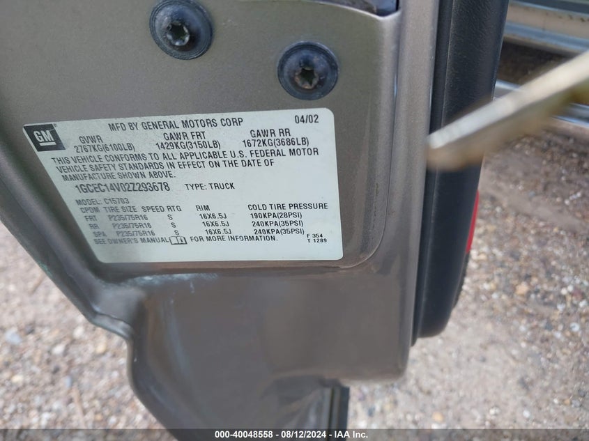 2002 Chevrolet Silverado 1500 Ls VIN: 1GCEC14V02Z293678 Lot: 40048558