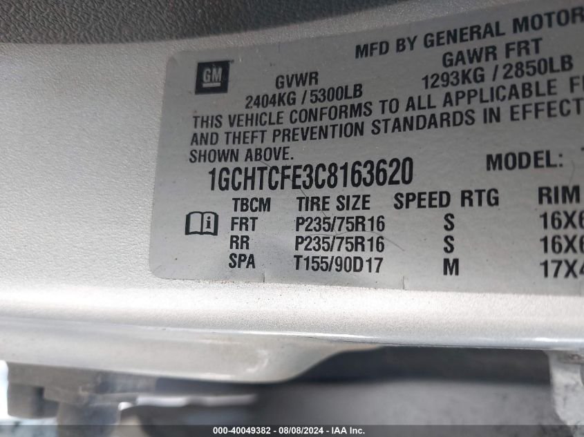 2012 Chevrolet Colorado 1Lt VIN: 1GCHTCFE3C8163620 Lot: 40049382