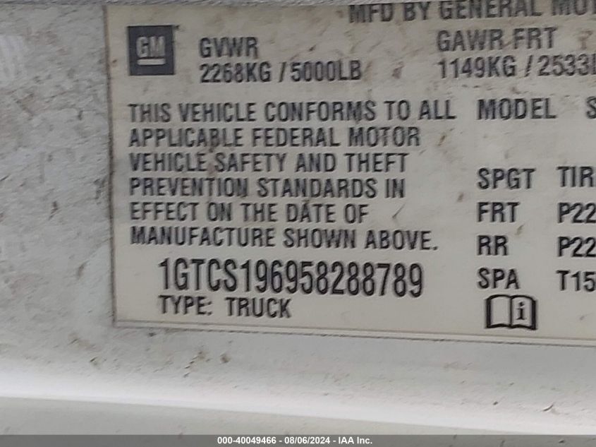 2005 GMC Canyon Sle VIN: 1GTCS196958288789 Lot: 40049466