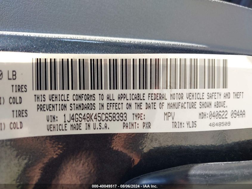 2005 Jeep Grand Cherokee Laredo VIN: 1J4GS48K45C658393 Lot: 40049517