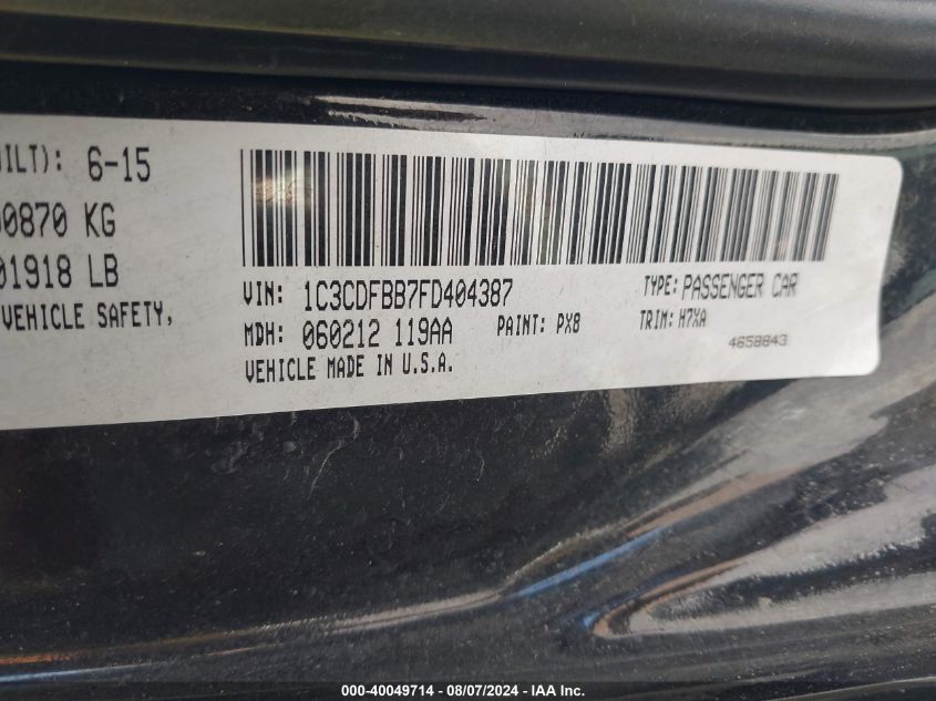 2015 Dodge Dart Sxt VIN: 1C3CDFBB7FD404387 Lot: 40049714