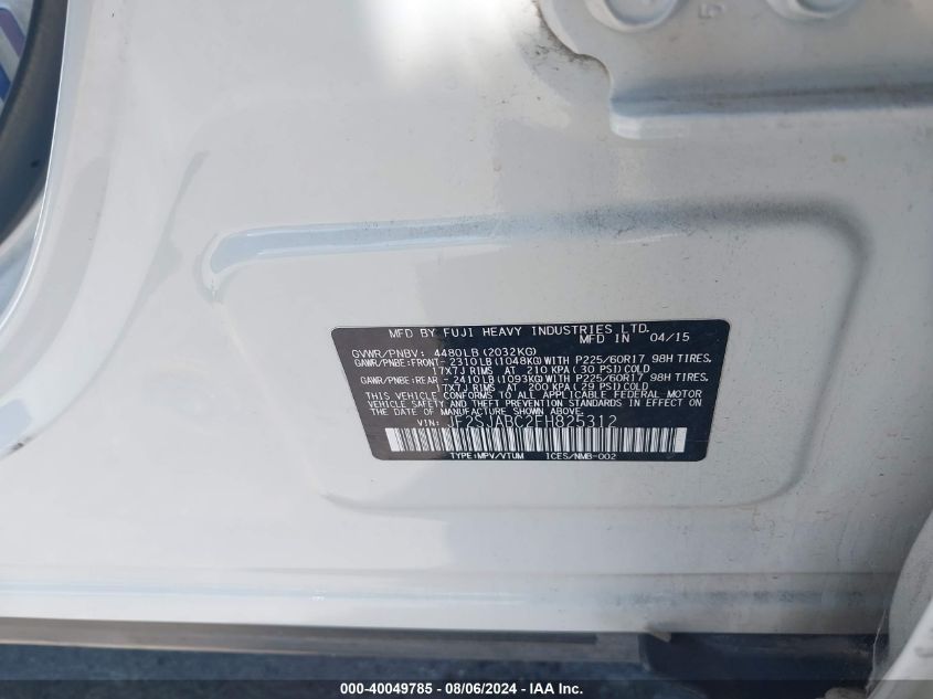 2015 Subaru Forester 2.5I VIN: JF2SJABC2FH825312 Lot: 40049785