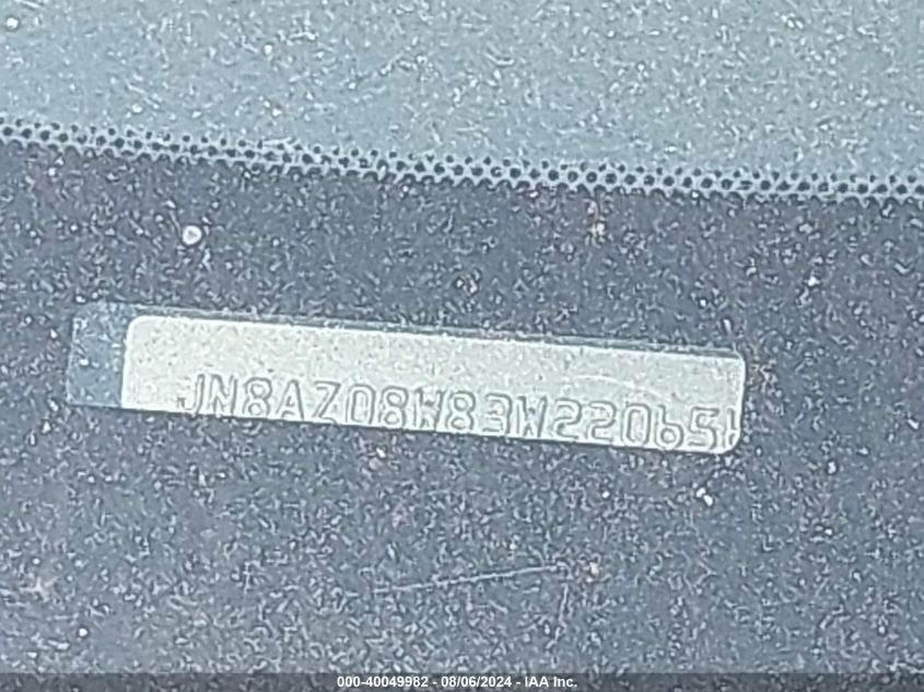 2003 Nissan Murano Sl VIN: JN8AZ08W83W220656 Lot: 40049982