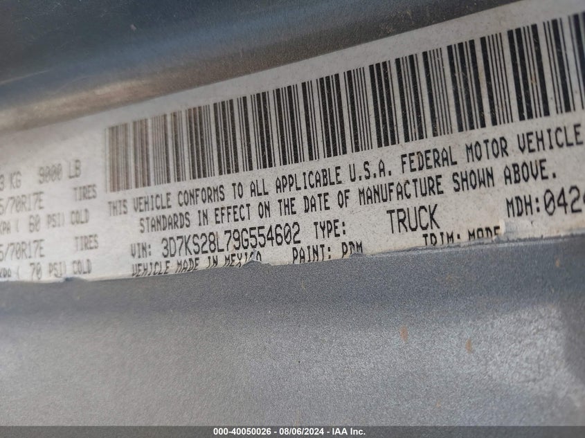 2009 Dodge Ram 2500 Slt VIN: 3D7KS28L79G554602 Lot: 40050026