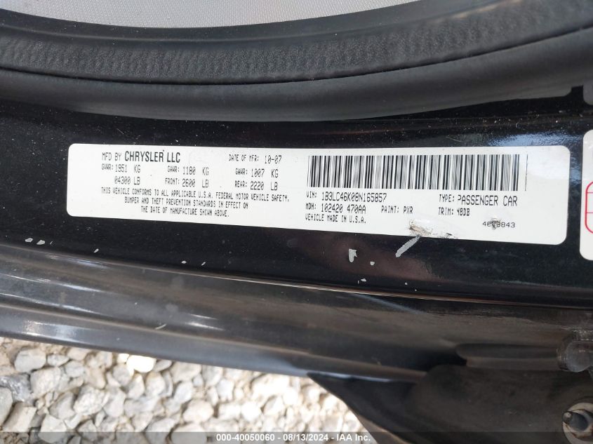 2008 Dodge Avenger Se VIN: 1B3LC46K08N165857 Lot: 40050060