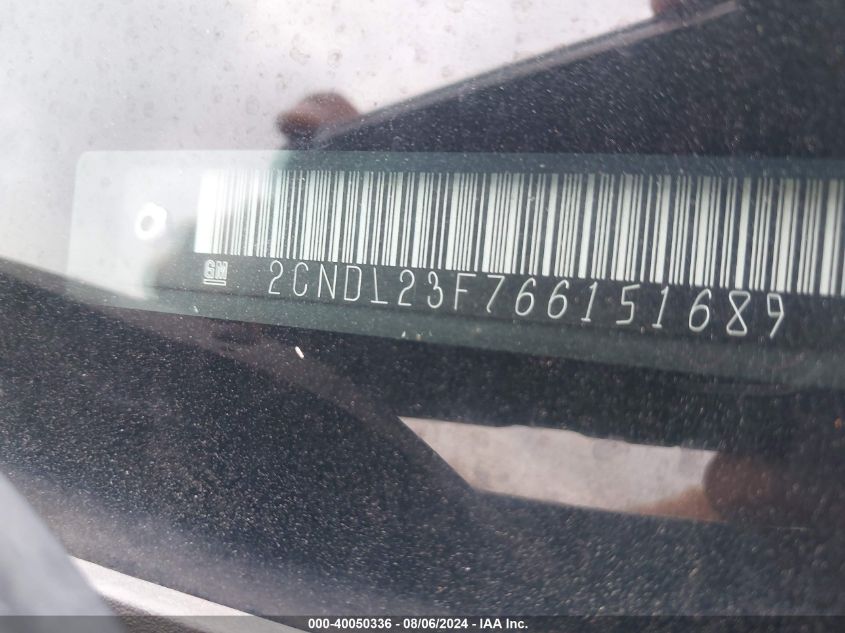 2006 Chevrolet Equinox Ls VIN: 2CNDL23F766151689 Lot: 40050336