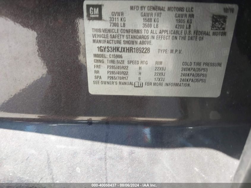 2017 CADILLAC ESCALADE ESV LUXURY - 1GYS3HKJXHR189228