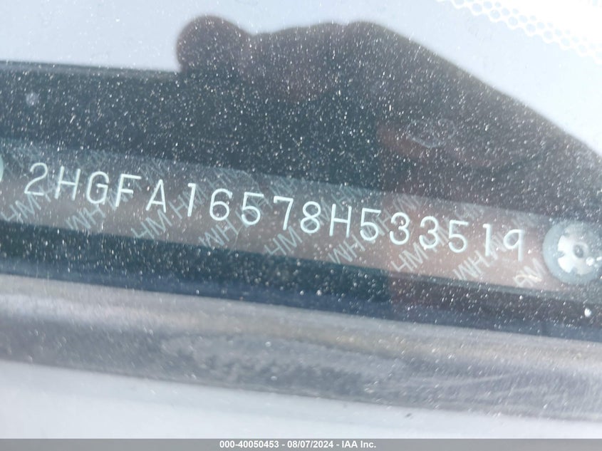 2008 Honda Civic Sdn Lx VIN: 2HGFA16578H533519 Lot: 40050453