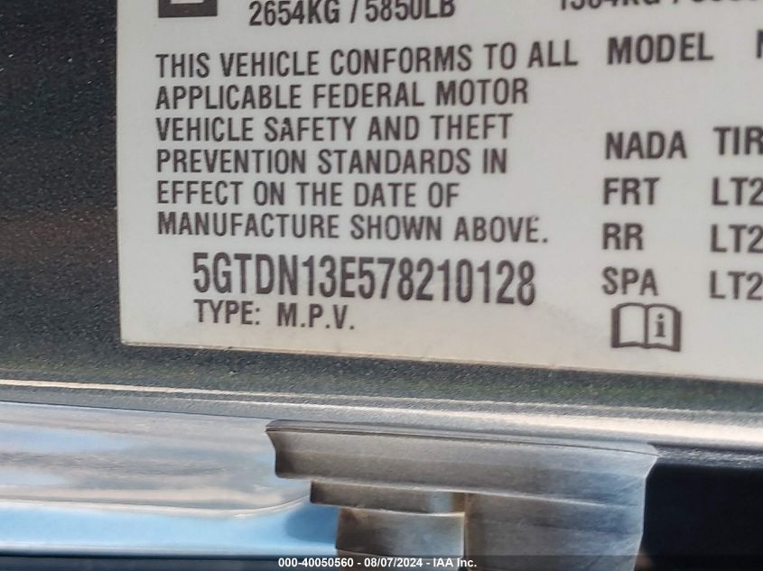 2007 Hummer H3 Suv VIN: 5GTDN13E578210128 Lot: 40050560