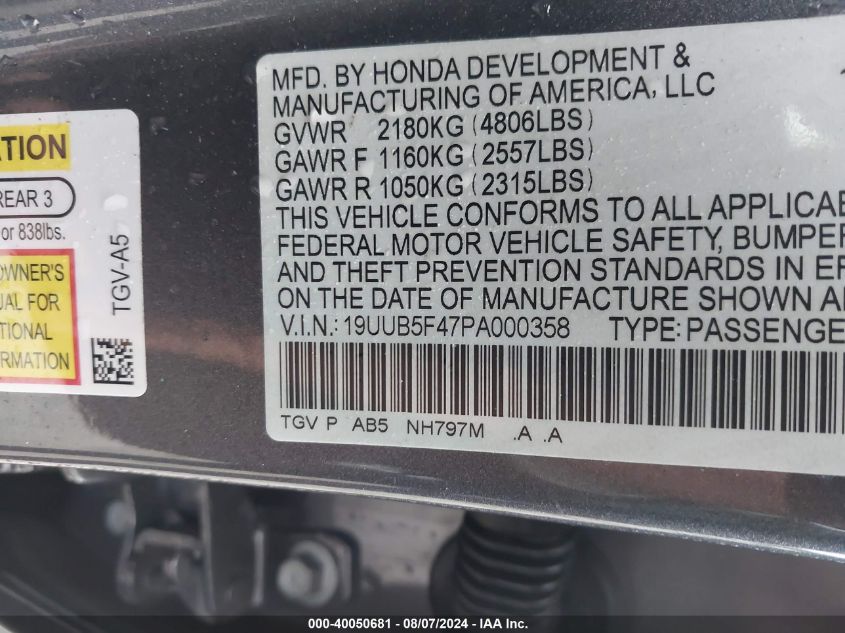 19UUB5F47PA000358 2023 Acura Tlx Technology Package