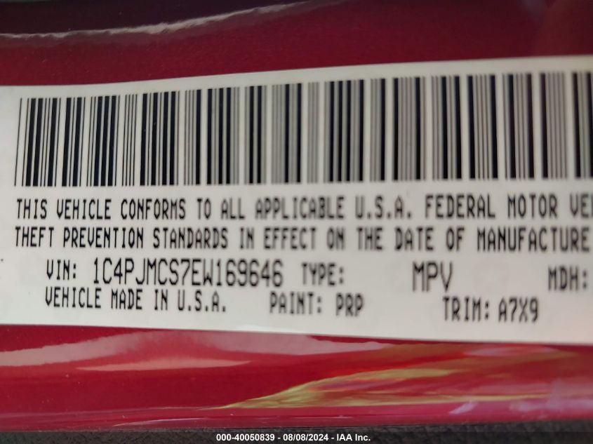 2014 Jeep Cherokee Latitude VIN: 1C4PJMCS7EW169646 Lot: 40050839