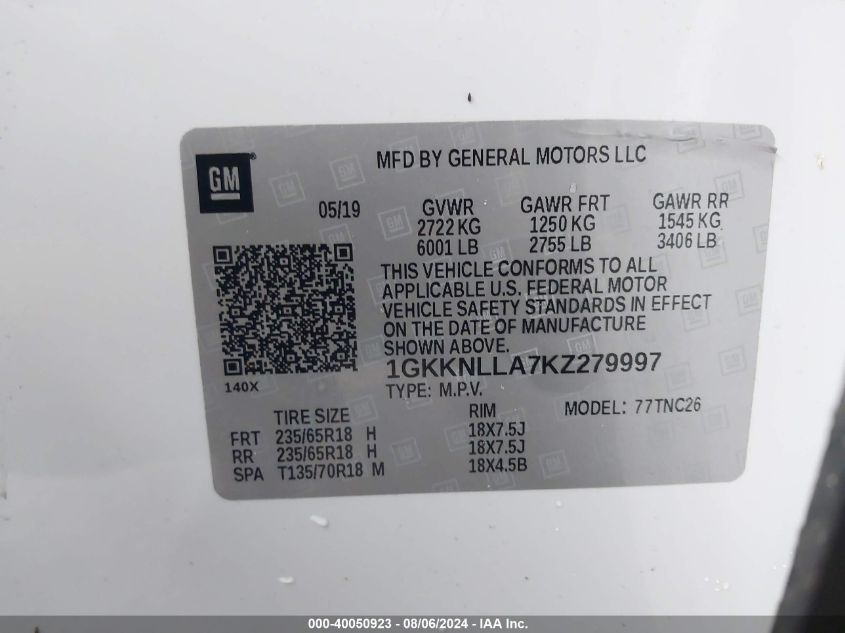 1GKKNLLA7KZ279997 2019 GMC Acadia Sle-2