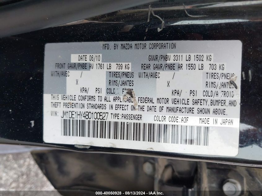 2011 Mazda Mazda2 Touring VIN: JM1DE1HY4B0100527 Lot: 40050928