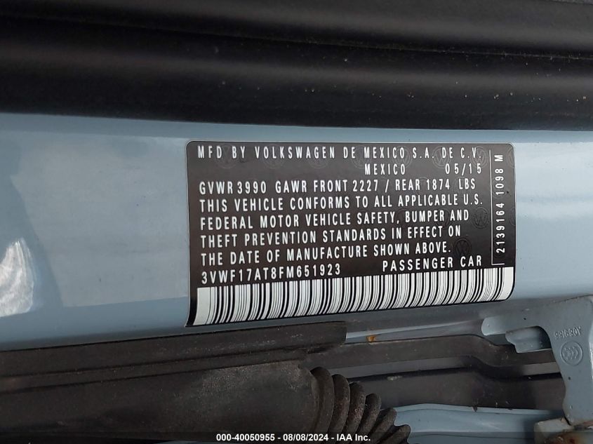 2015 VOLKSWAGEN BEETLE 1.8T - 3VWF17AT8FM651923