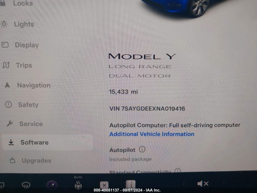 2022 Tesla Model Y Long Range Dual Motor All-Wheel Drive VIN: 7SAYGDEEXNA019416 Lot: 40051137