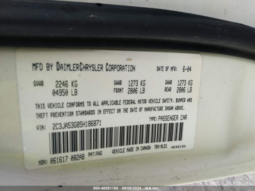 2005 Chrysler 300 Touring VIN: 2C3JA53G85H186871 Lot: 40051155