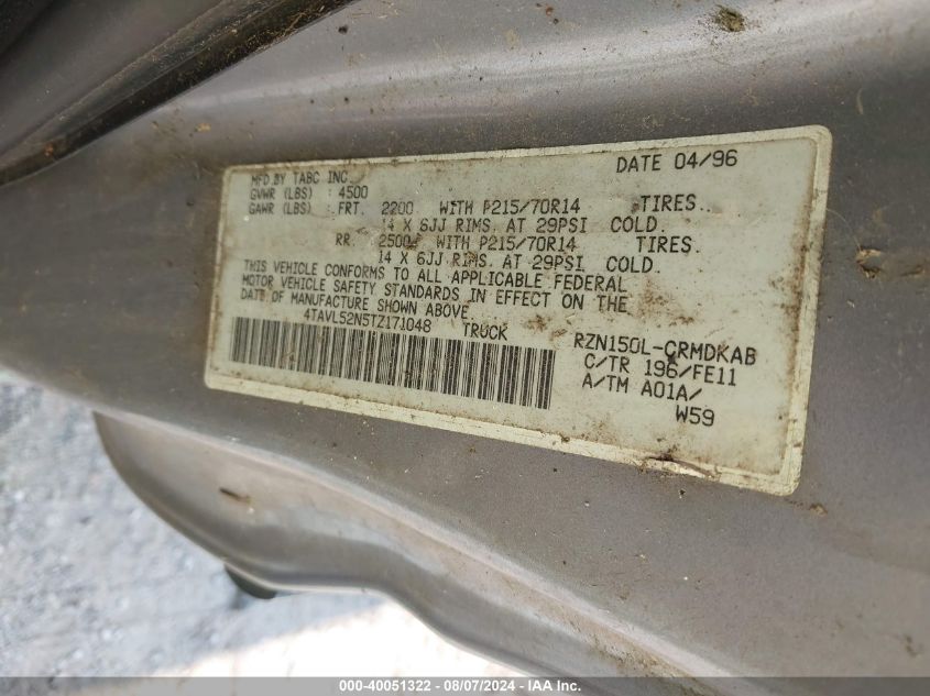 1996 Toyota Tacoma Xtracab VIN: 4TAVL52N5TZ171048 Lot: 40051322