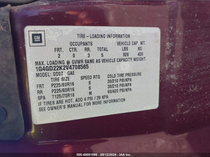 1997 Buick Riviera VIN: 1G4GD22K2V4708565 Lot: 40051595