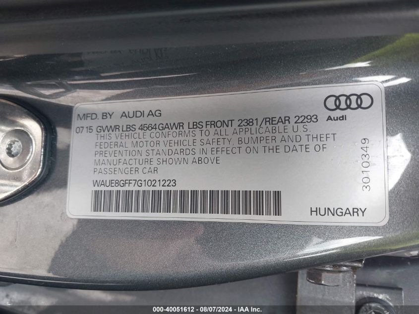 WAUE8GFF7G1021223 2016 Audi A3 2.0T Premium