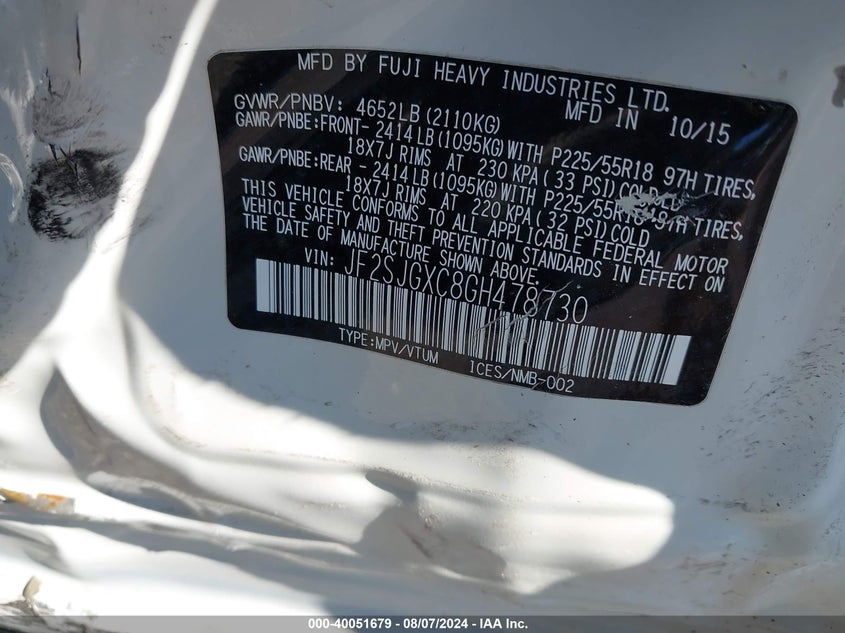 2016 SUBARU FORESTER 2.0XT TOURING - JF2SJGXC8GH478730