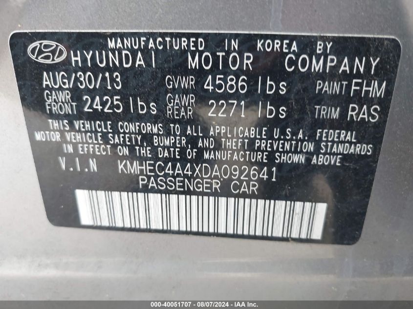 KMHEC4A4XDA092641 2013 Hyundai Sonata Hybrid Limited