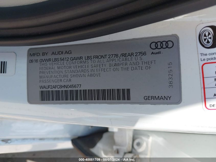 WAUF2AFC8HN045677 2017 Audi A6 Premium Plus