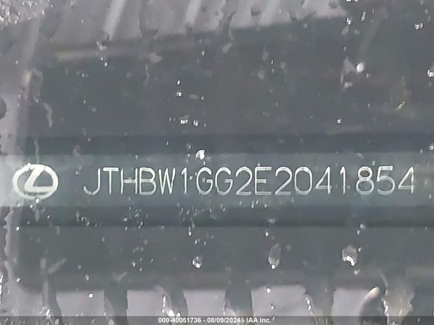 2014 Lexus Es 300H VIN: JTHBW1GG2E2041854 Lot: 40051736