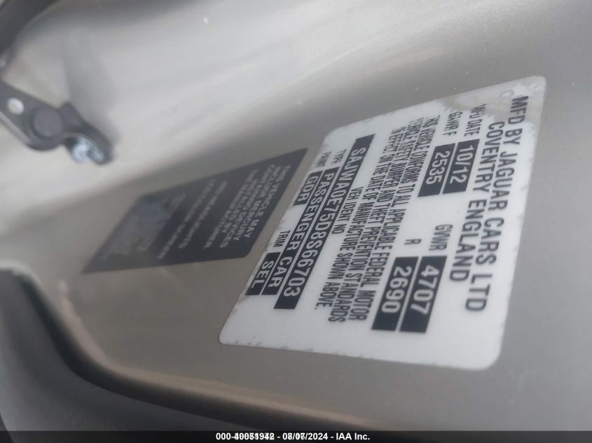 2013 Jaguar Xf V6 Sc VIN: SAJWA0E75D8S66703 Lot: 40051942