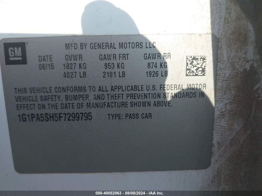 2015 Chevrolet Cruze Ls Auto VIN: 1G1PA5SH5F7299795 Lot: 40052063